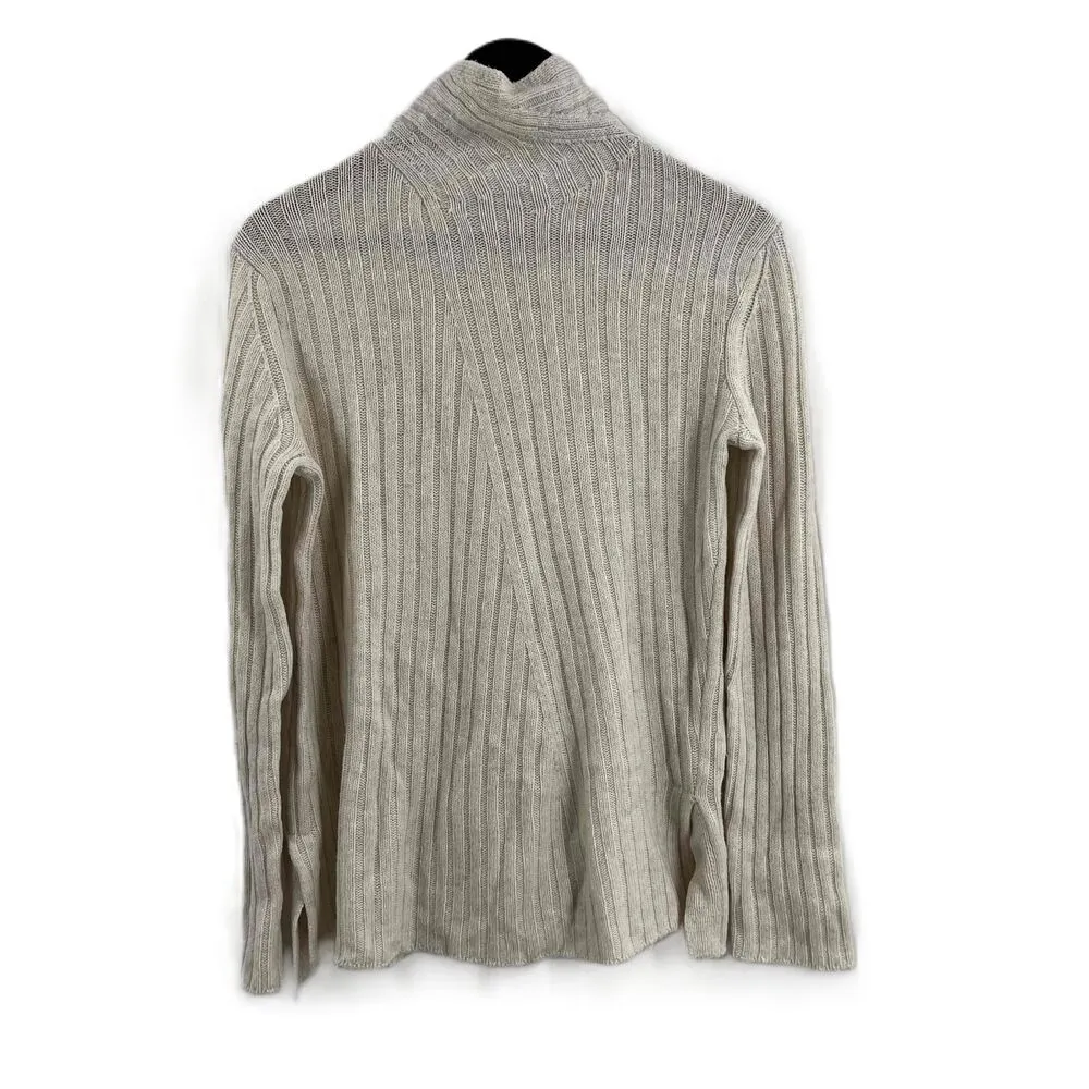 Vince Oatmeal Ribbed Knit Turtleneck Long Sleeve Wool Cashmere Sweater Womens XS - Image 3