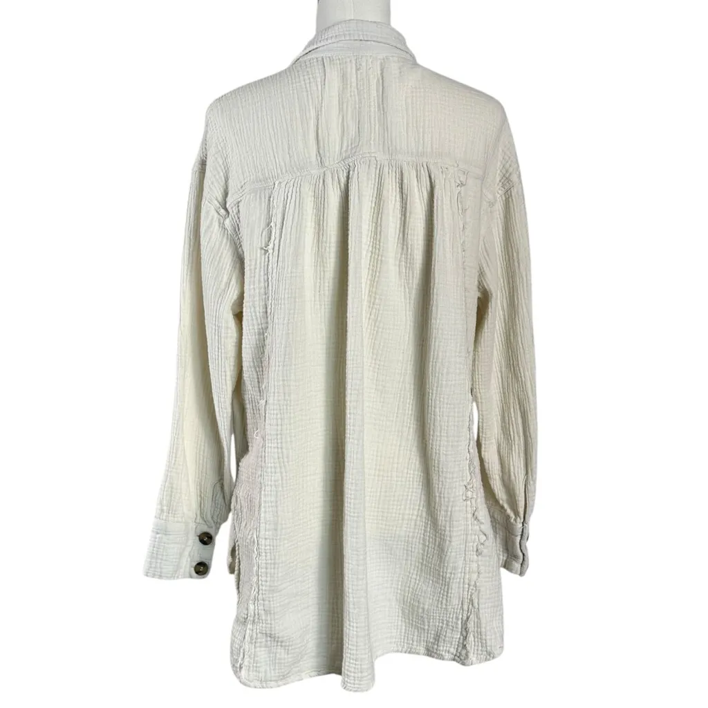 Free People Large Bohemian All About The Feels Gauze Button Down Shirt Ivory - Image 5