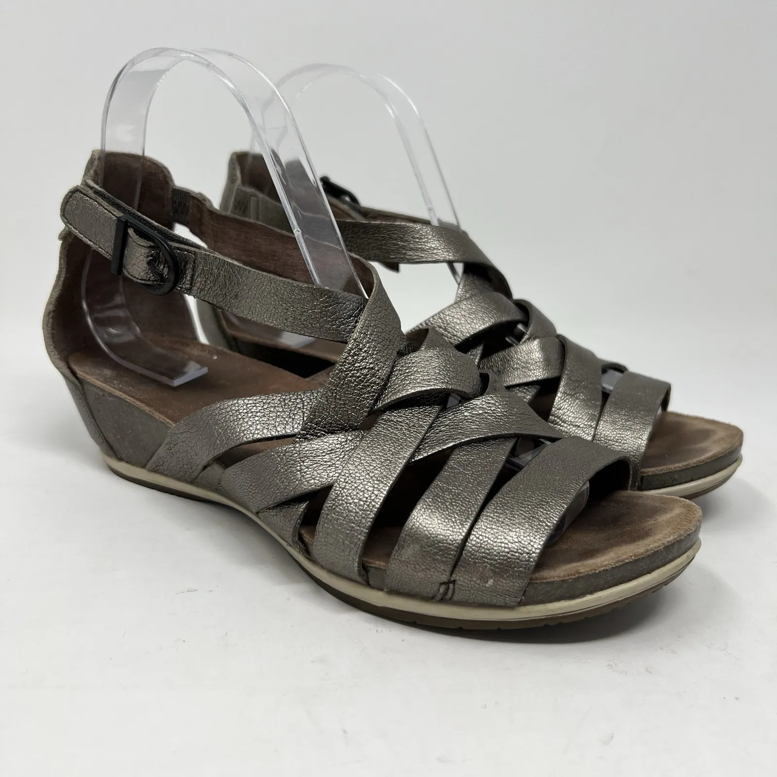 Dansko Vivian Gladiator Pewter Leather Strappy Wedges Sandals EU 37 Womens 6.5-7 - Image 2