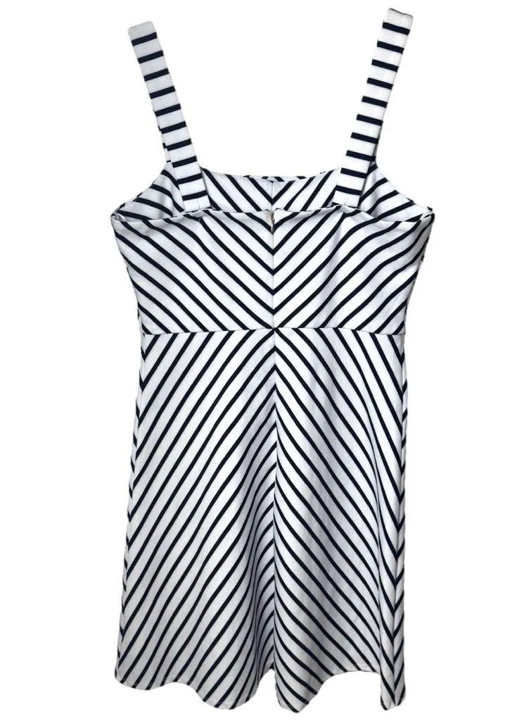 Draper James Navy Blue Chevron Stripe Midi Dress Coastal Yacht Club Adjustable M - Image 5