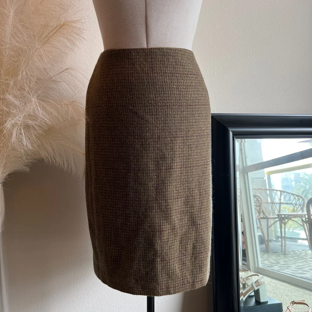 Vintage Ralph Lauren Brown Green Plaid Pencil Skirt Classic Timeless Style - Image 2