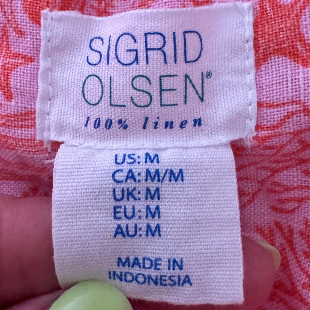 Sigrid Olsen Coral and White 100% Linen button‎ up oversized Shirt pink & orange - Image 5