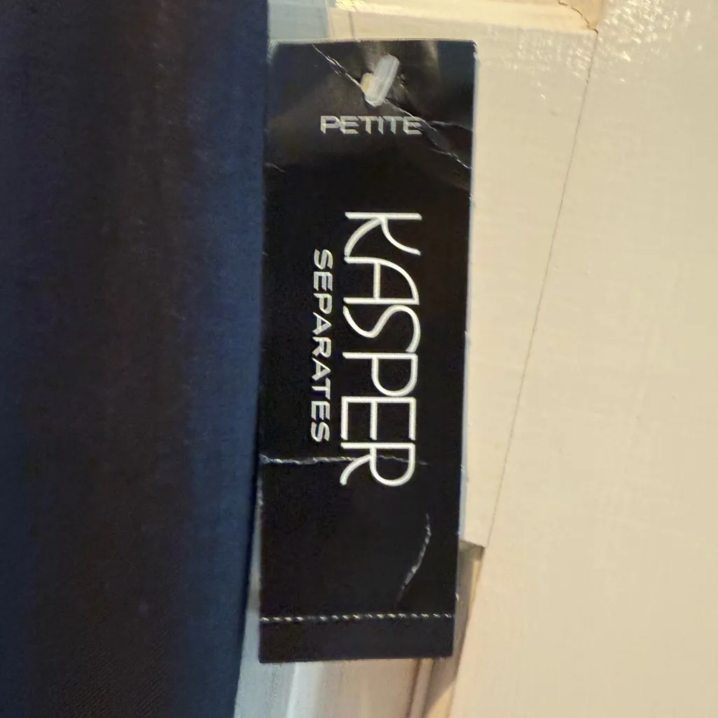 Kasper Skirt Suit Long Sleeve Blazer‎ Midi Skirt Career Navy Petite Size 8/10 Blue - Image 6