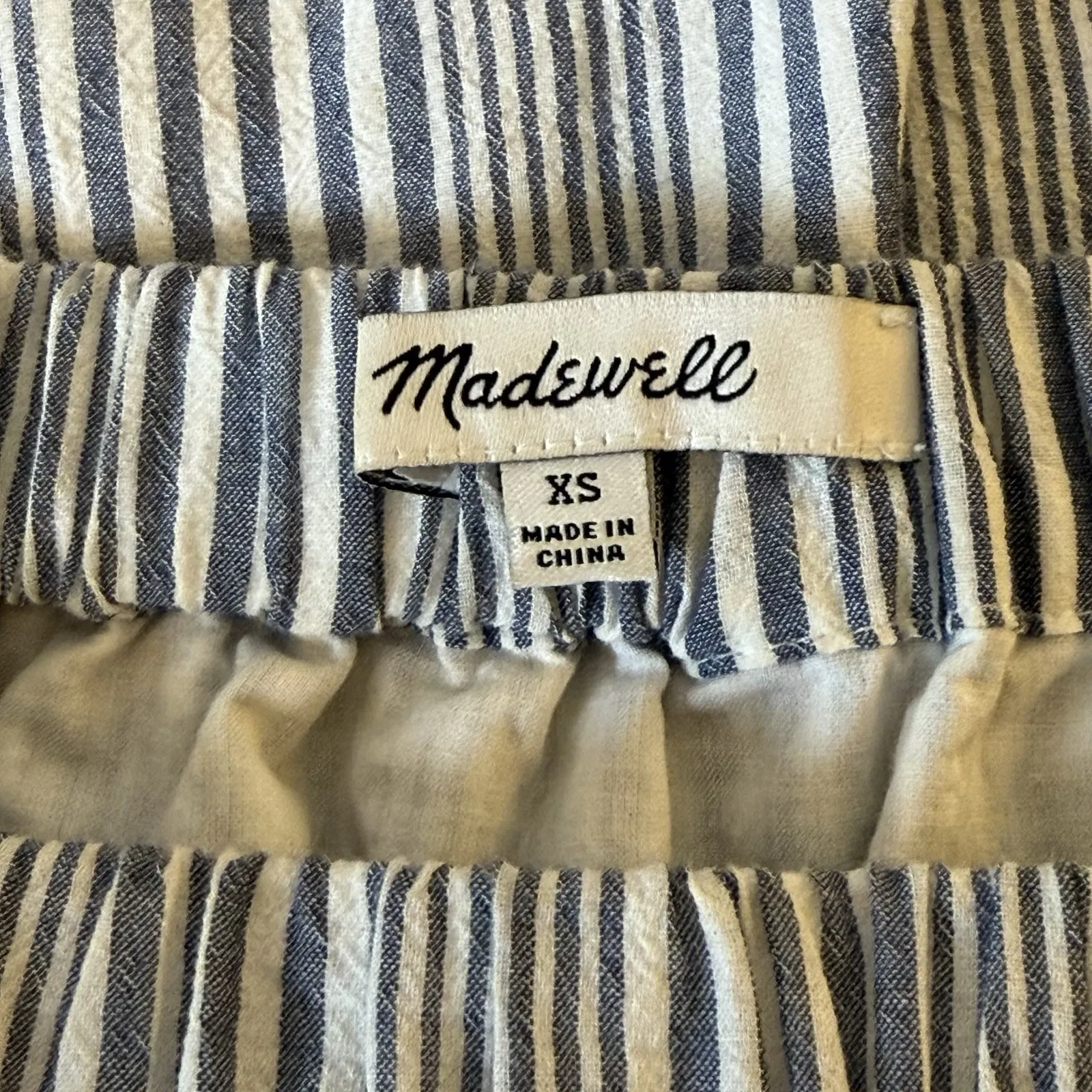 MADEWELL Blue & White Striped Off-Shoulder Shirt Dress XS Cotton Lined Nautical - Image 9