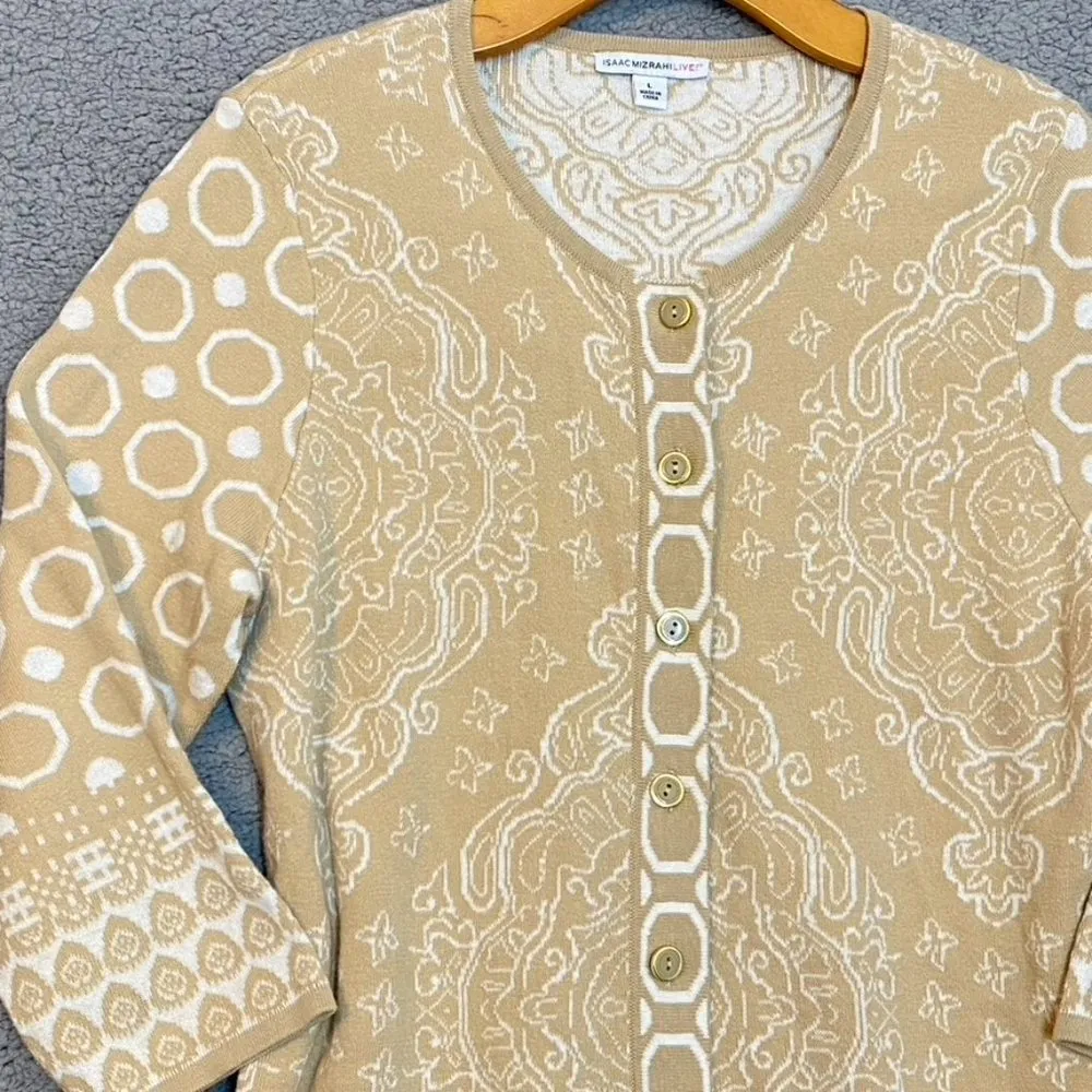 Isaac Mizrahi Live! Women's Button Up Cardigan Sweater Beige/Cream Size Large - Image 2