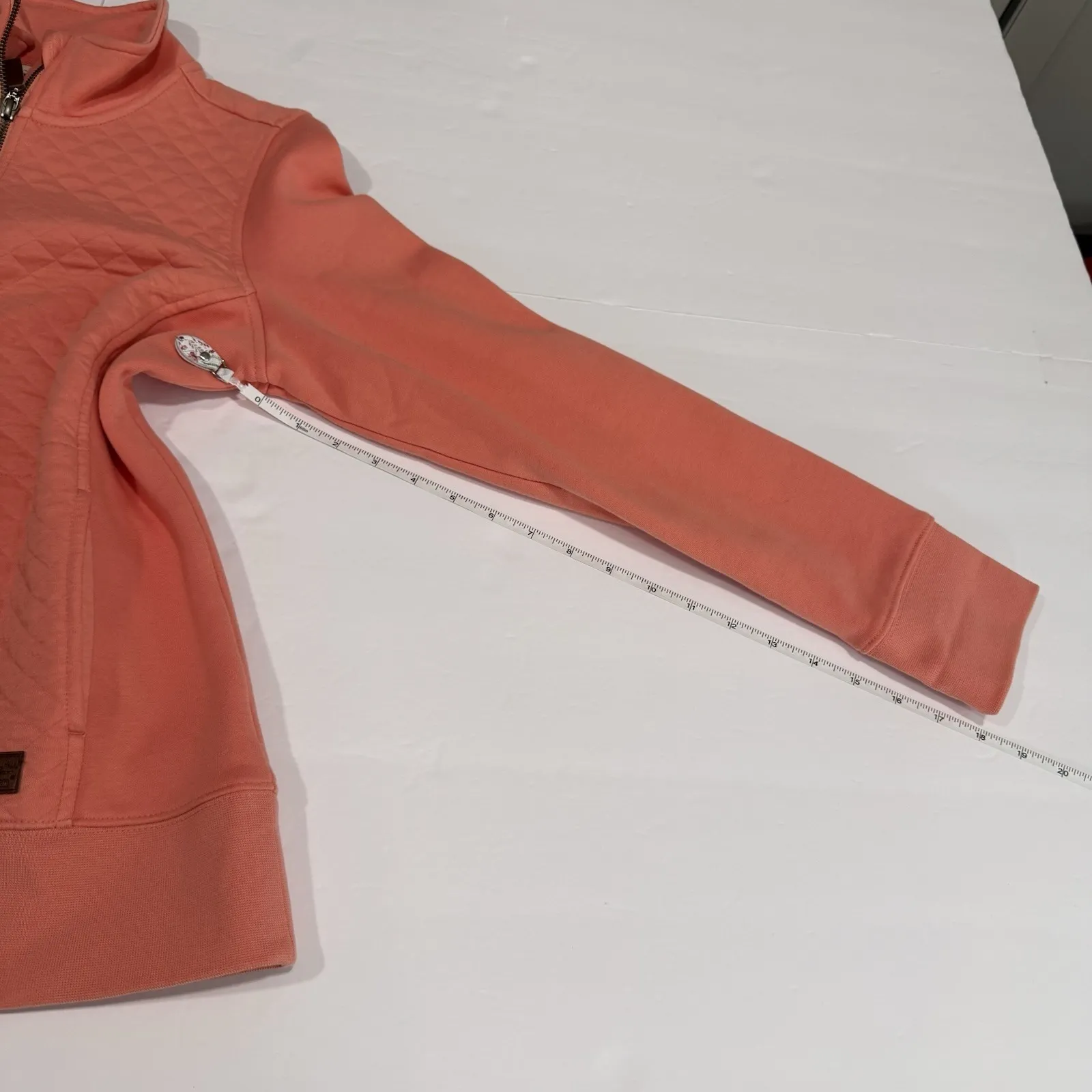 LL Bean Coral Quilted 1/4 Zip Pullover Sweatshirt Pockets Size SMALL PETITE - Image 8