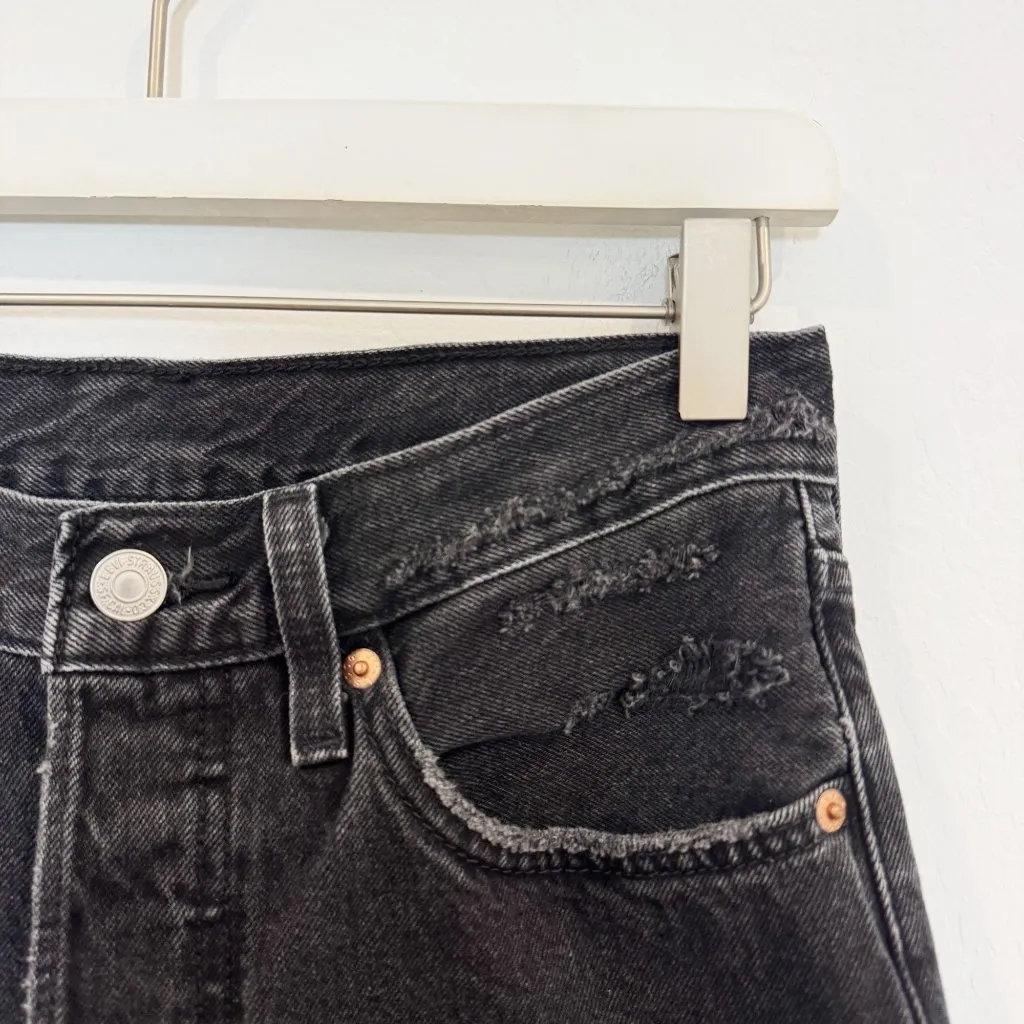 Levi’s 501 Denim Button Fly Hgh Rise Distressed Straight Leg Jeans Black Size 26 - Image 6