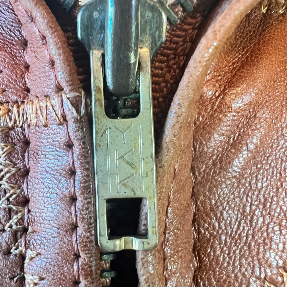 Vintage Casablanca Patchwork Zig Zag Stitch Leather Bomber Jacket Brown Size 42 - Image 8