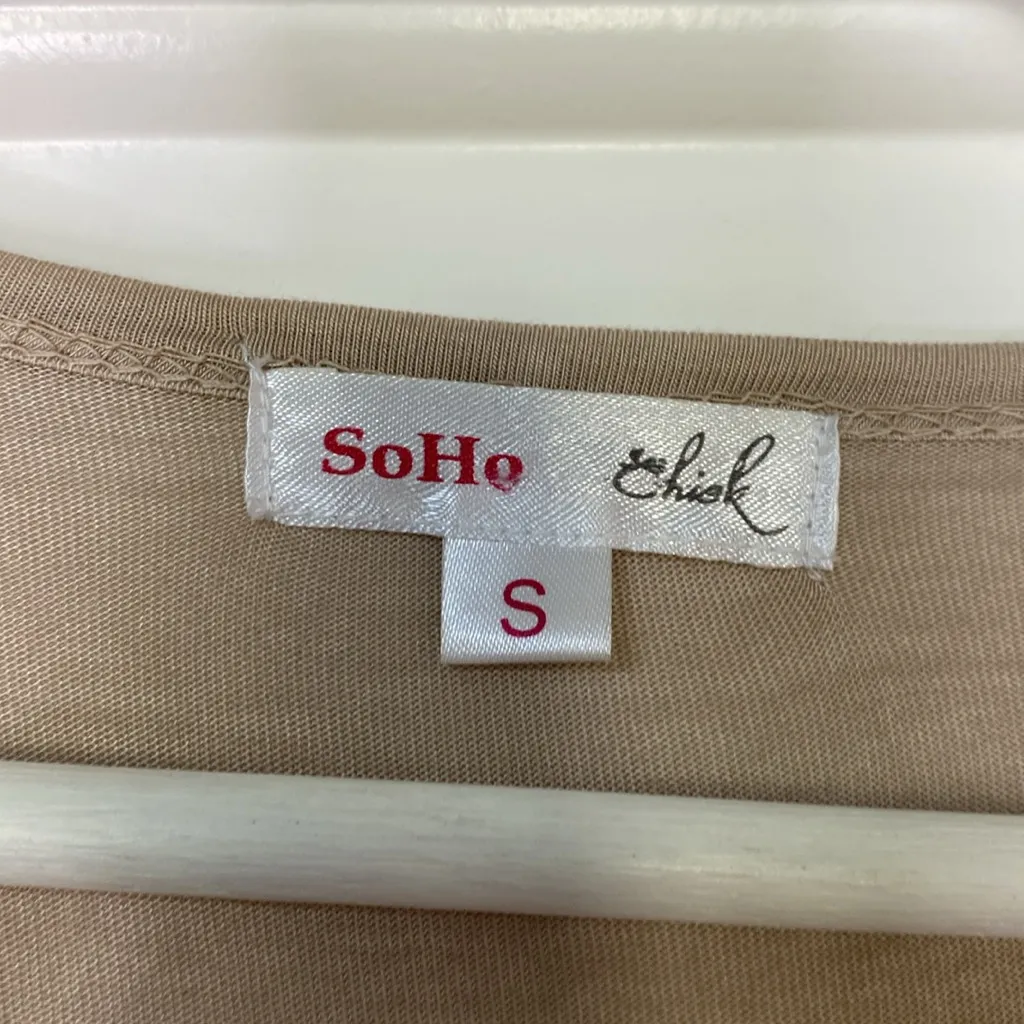 Soho Tan Peplum Embroidered Dress with 3/4 Bishop Sleeves - Image 4