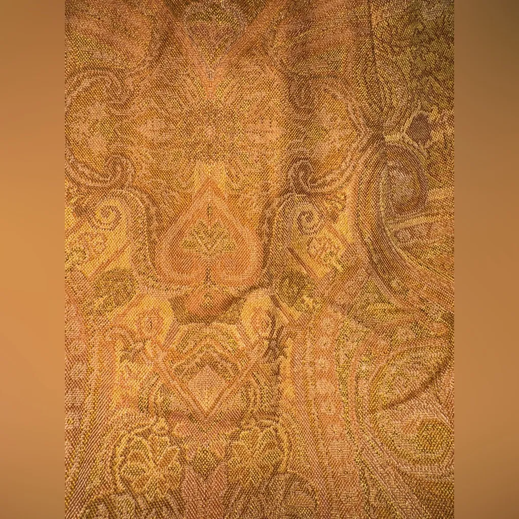 Vintage Talbots Long Skirt Paisley Front Slit Metallic Silk Wool Gold Sz 0 - Image 3