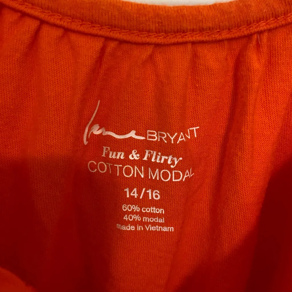 NWOT Lane Bryant women’s bright orange fun‎ flirty cotton modal embroidered top - Image 5