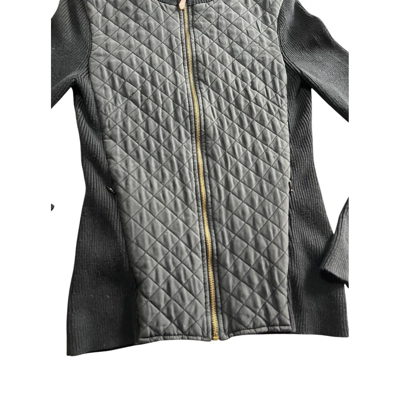 J. McLaughlin Full Zip Jacket Pockets Black Silk Quilted Ribbed - Image 6