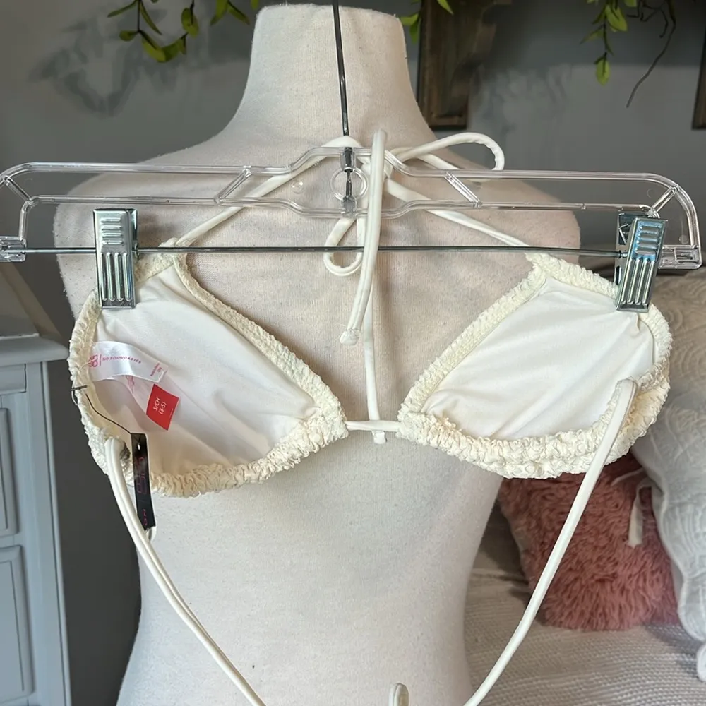 Crochet Bikini Top Triangle  Oatmeal Cream Padded Womens Small - Image 8
