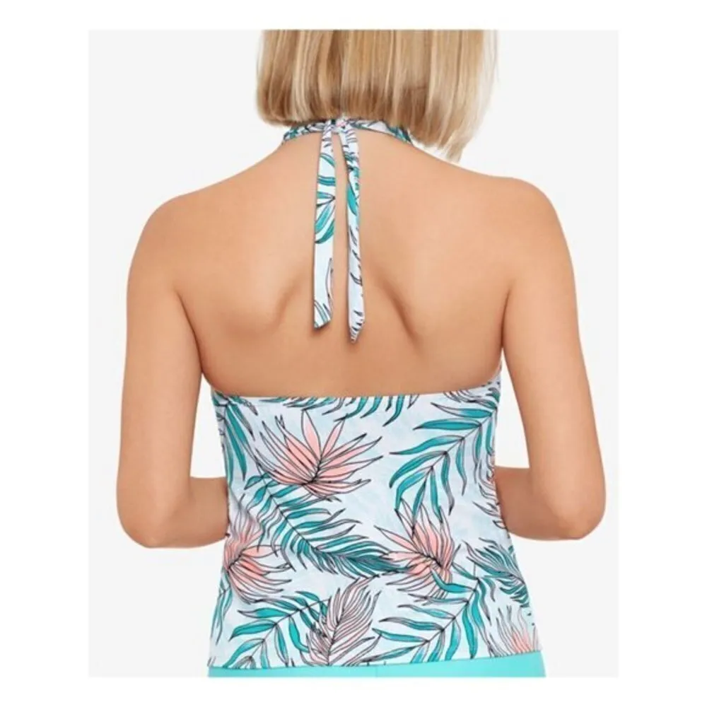 Salt + Cove Women's Turquoise Printed Deep V Neck Tie Halter Tankini Size M NWT Blue Size M - Image 2