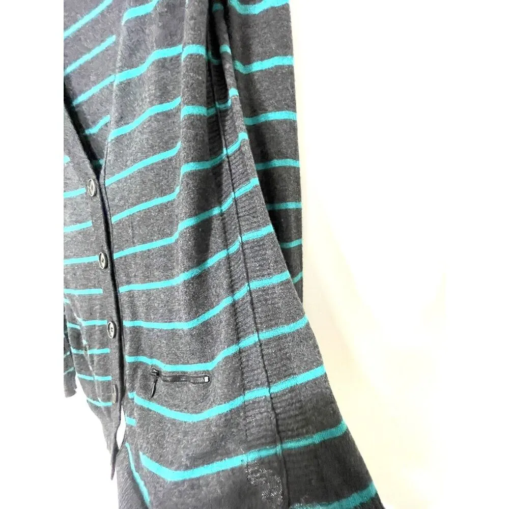 Theory Lonnie S Cashcotton Gray Apollo Stripe Cashmere Blend Cardigan Large - Image 5