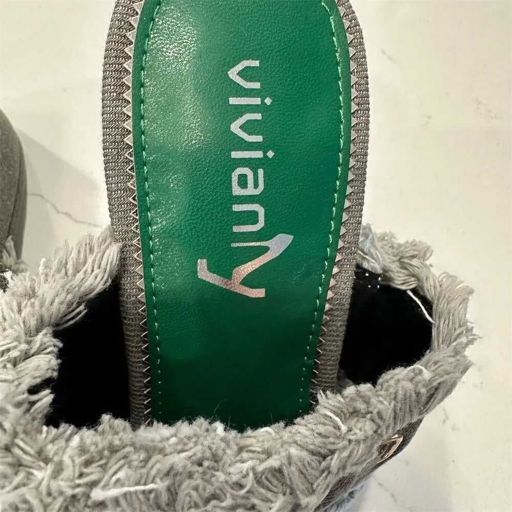 NWT Vivianly Women's Gray Denim Wedge Sandals Size 9 Open Toe Casual Summer Shoe - Image 4