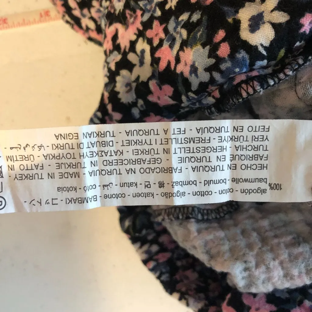 Zara Womens Overalls Crinkle Pockets Crossover Straps Floral Black Pink Blue M - Image 4