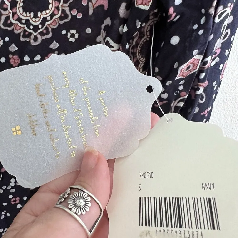 Anthropologie Bohemian Peasant Dress SMALL  Blue Pink Empire Waist - Image 13