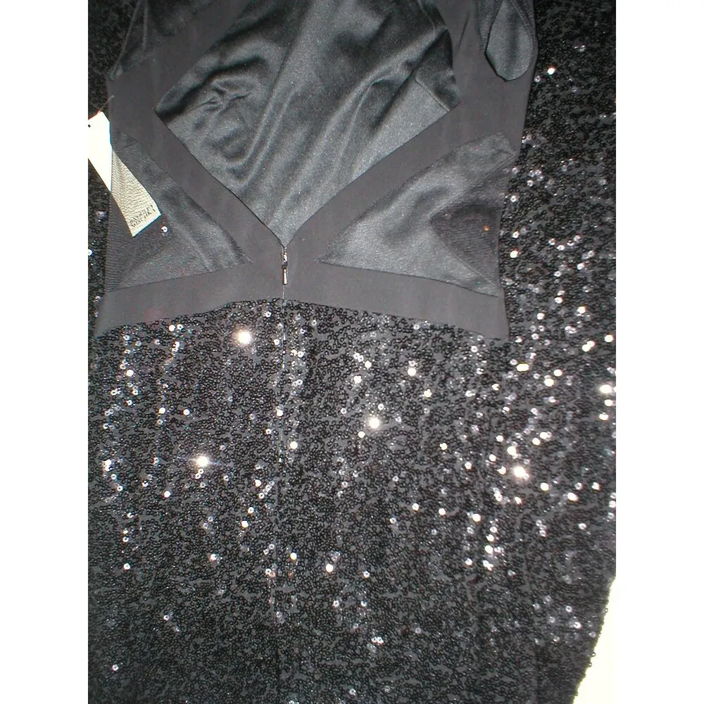 New NWT Badgley Mischka Dress Womens 8 Evening Gown Black Sequins Mesh Cut out - Image 7