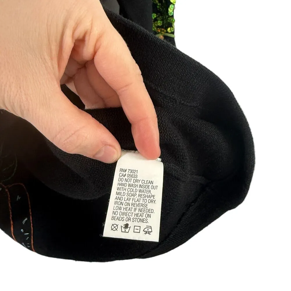 Belle Pointe Vintage Pumpkin Sequin Sweater Art to Wear 3D Knit Womens Size XL Black - Image 5