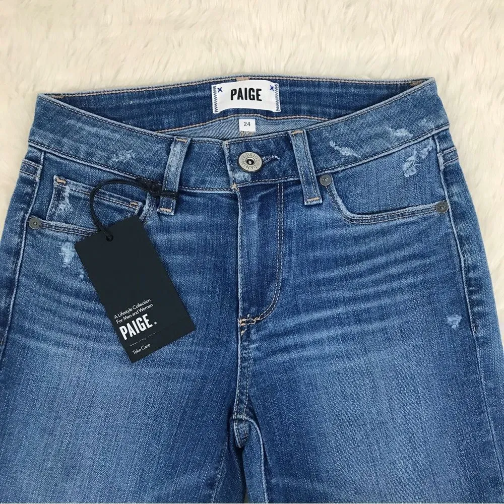 PAIGE Skyline Skinny Crop Jean North Star Distressed Medium Wash‎ Size 24 New - Image 6