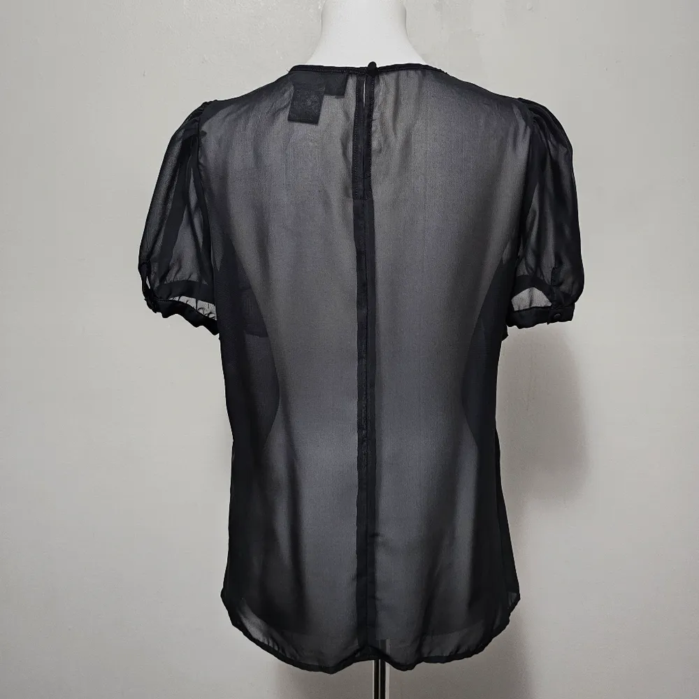 Kardashian Kollection Black Sheer Bow Blouse Size Large - Image 5
