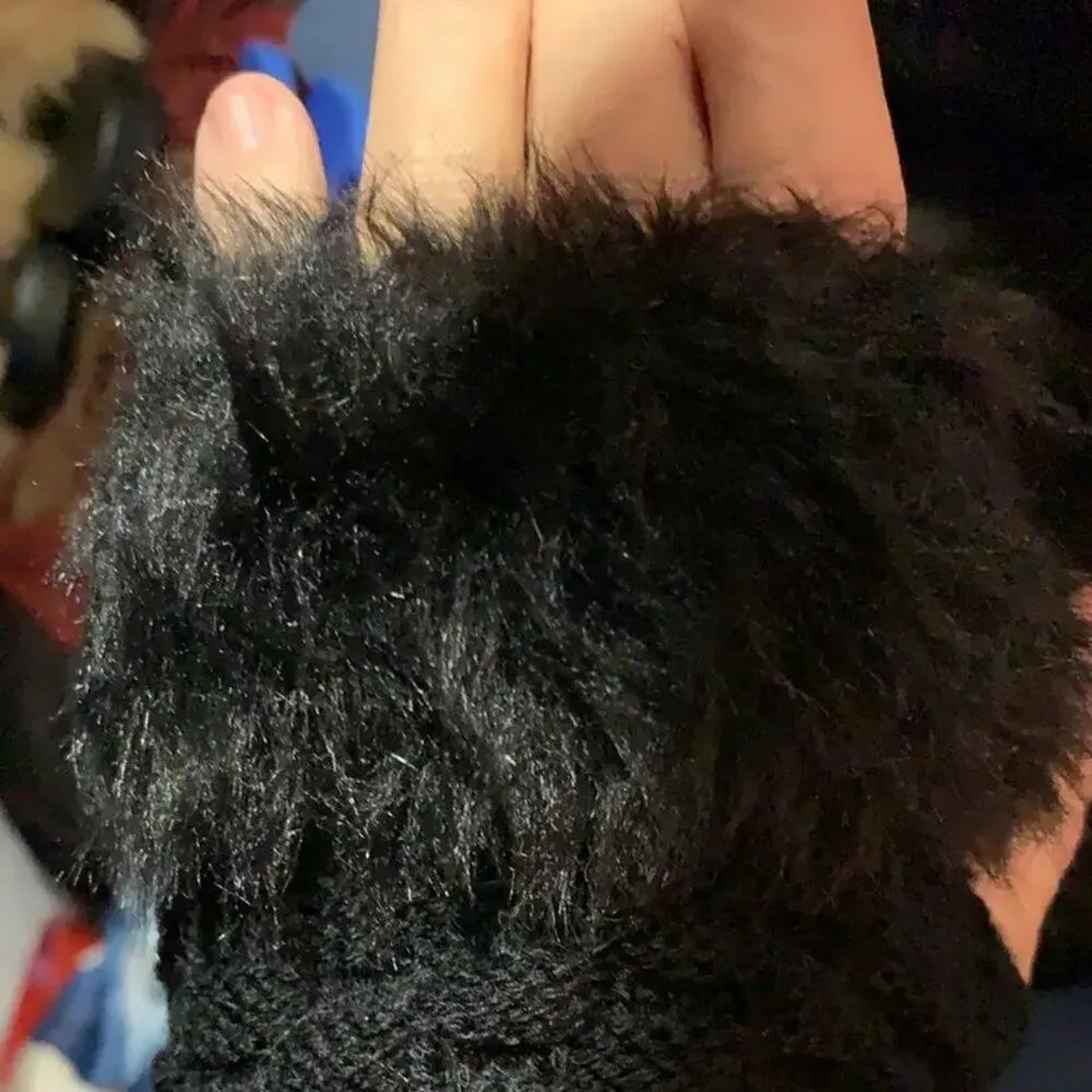 Plush Warm Ribbed Knitted Fingerless Gloves Great for Phone Black - Image 3