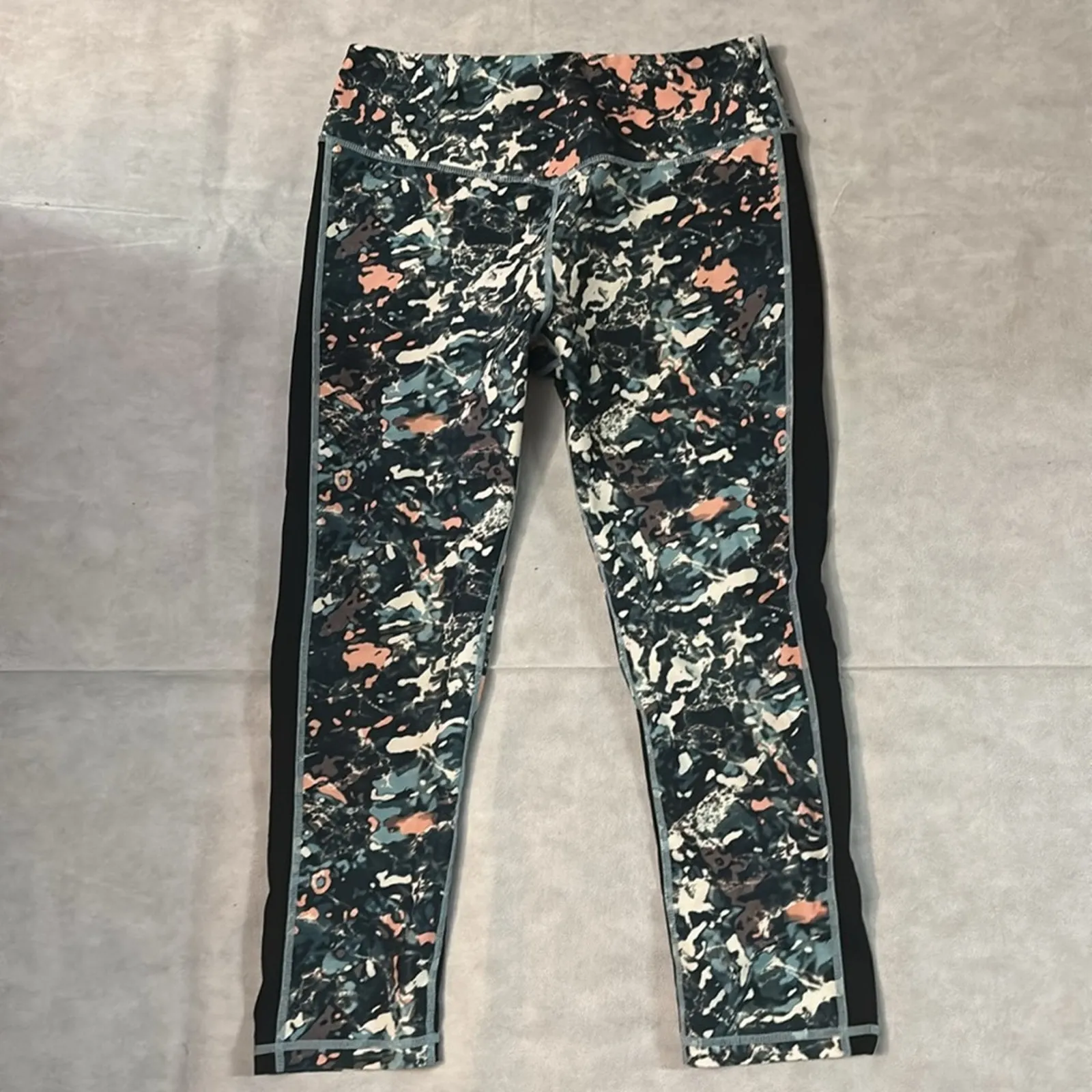 Print Multicolor Sheer Trim Leggings No Size Athleisure Sportswear Abstract - Image 3