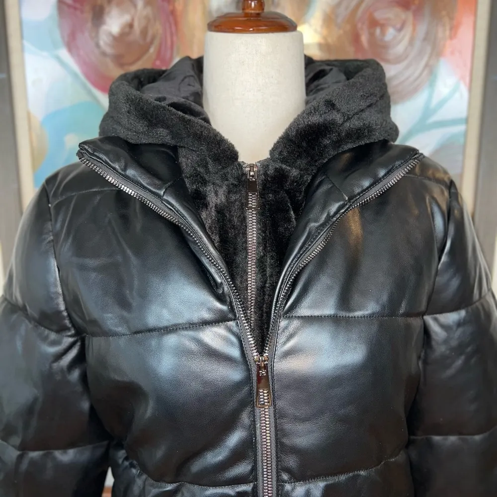 Super Cool How Dare U Faux Leather Parka! Size L - Image 3
