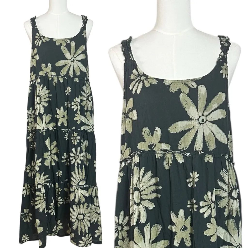 Natural Life Bohemian Adele Midi Maxi Dress in Black Cream Daisies Size Large - Image 8