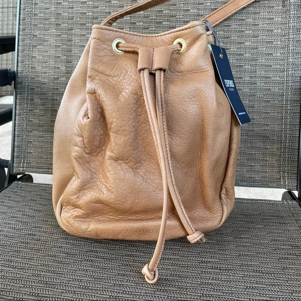 NWT Esperos Soho Leather Bucket Bag- Tan - Image 4