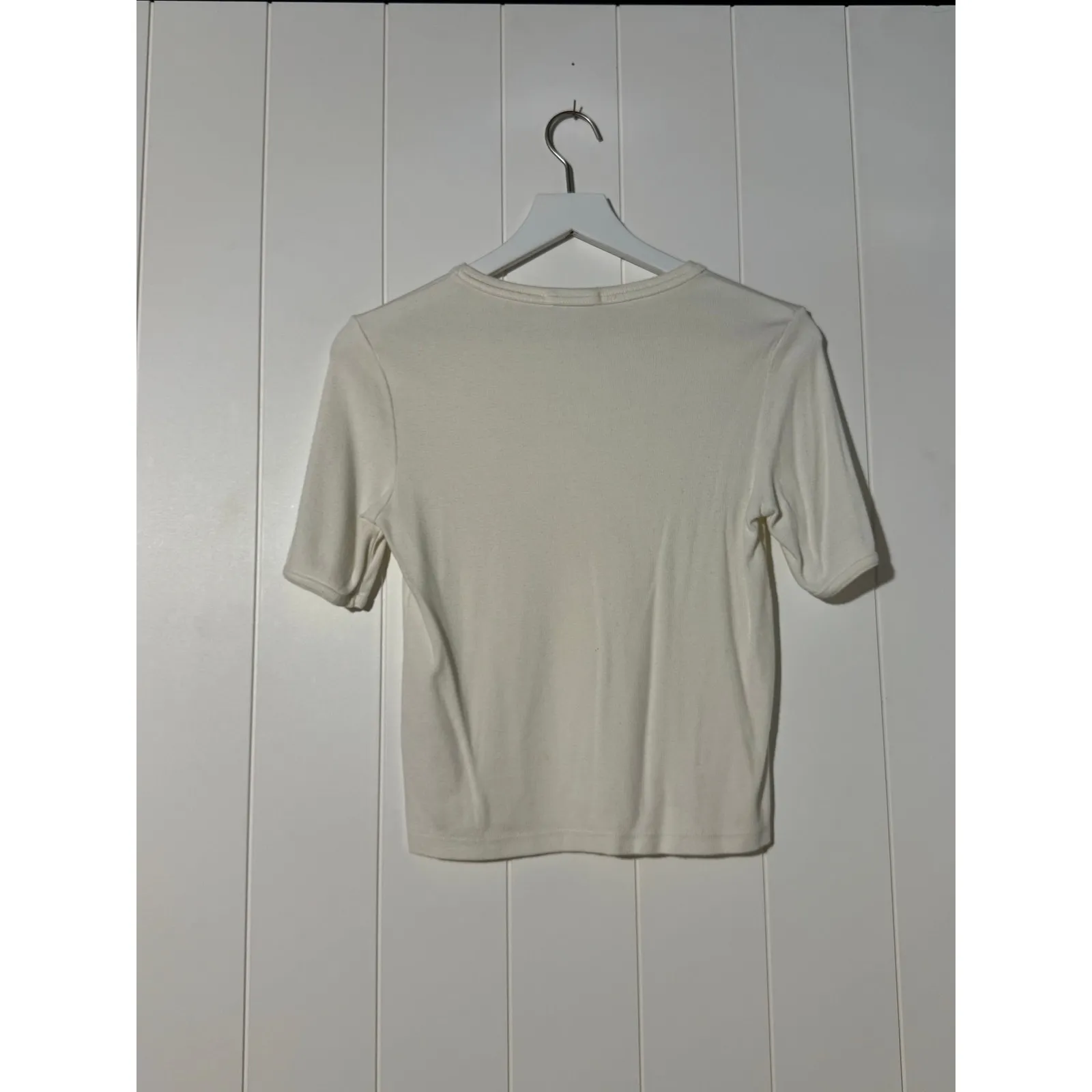 Agolde Ivory Ribbed Supima Cotton Blend Short Sleeve Fitted Tee Top Small - Image 3
