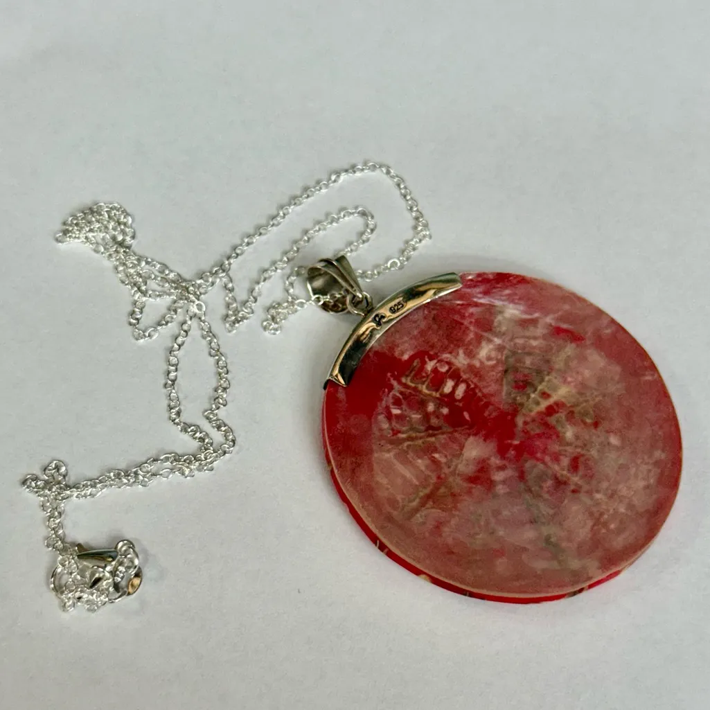 Samuel B Behnam Dyed Red Round Sterling .925 Pendant Silver Necklace Chain EUC - Image 5