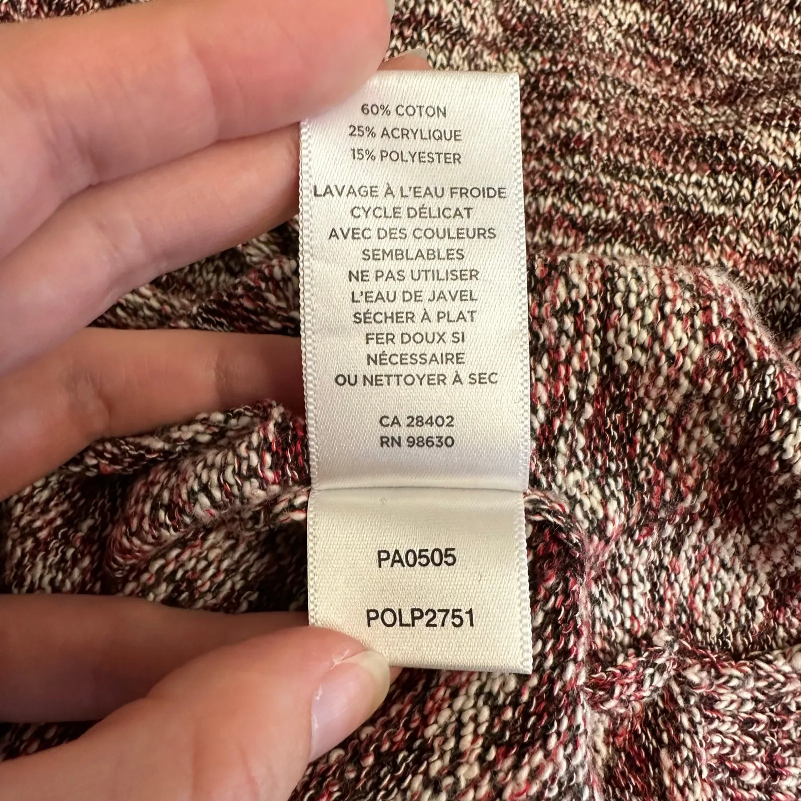 Lilla P Tie Front Sweater Small Marled Knit 3/4 Sleeve Burgundy‎ White Black - Image 8