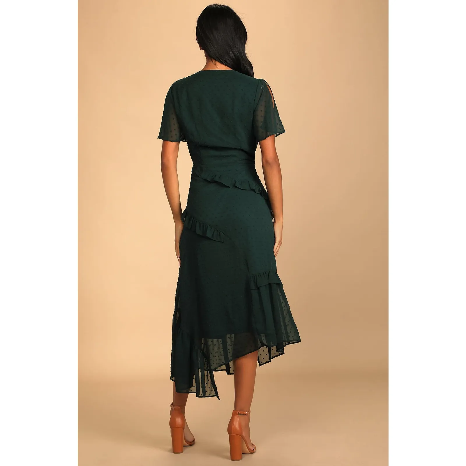 Lulu's Next to You Emerald Green Swiss Dot Ruffled Midi Dress XS NWT - Image 9