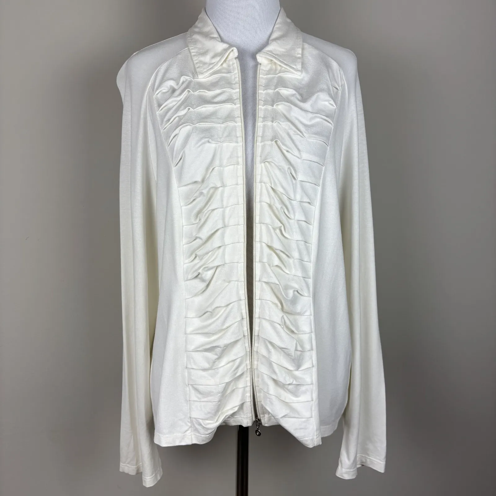 Carlo Colucci Cardigan Jacket Womens 46 Ivory Full Zip Up Pleated Long Sleeve XL - Image 10
