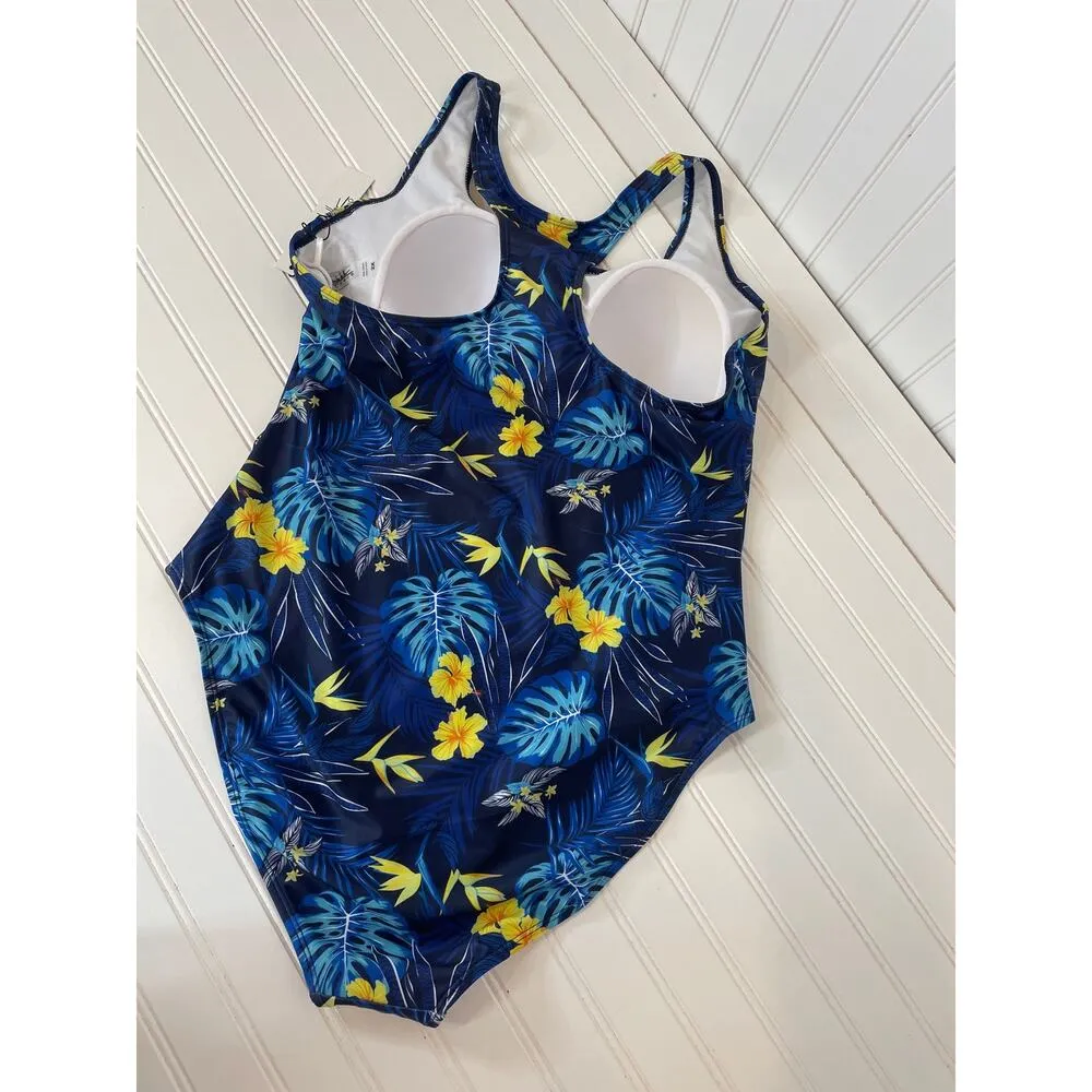 NWT Nicole Miller Womens Swimsuit Blue Floral One Piece 1-PC Racerback Size 2X - Image 5
