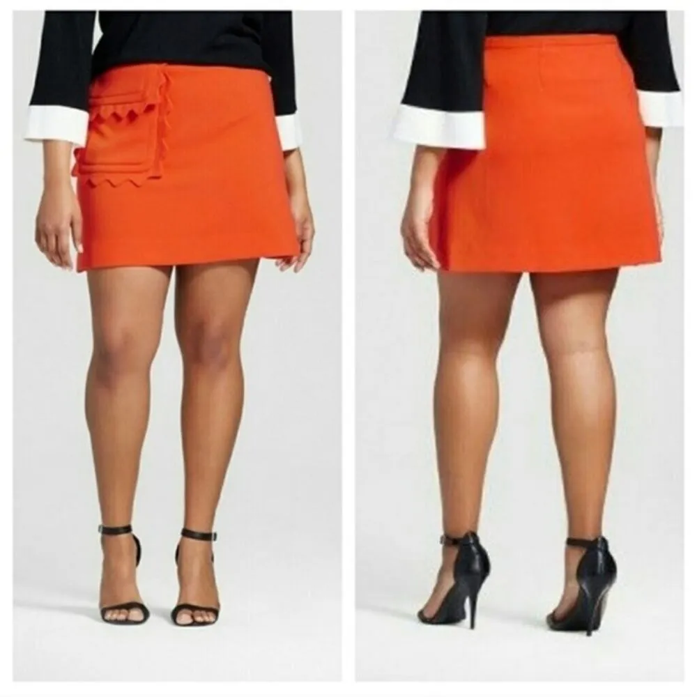 NWT Victoria Beckham Tarjeta Orange Scallop Pocket Stretch Knit Mini Skirt L - Image 2