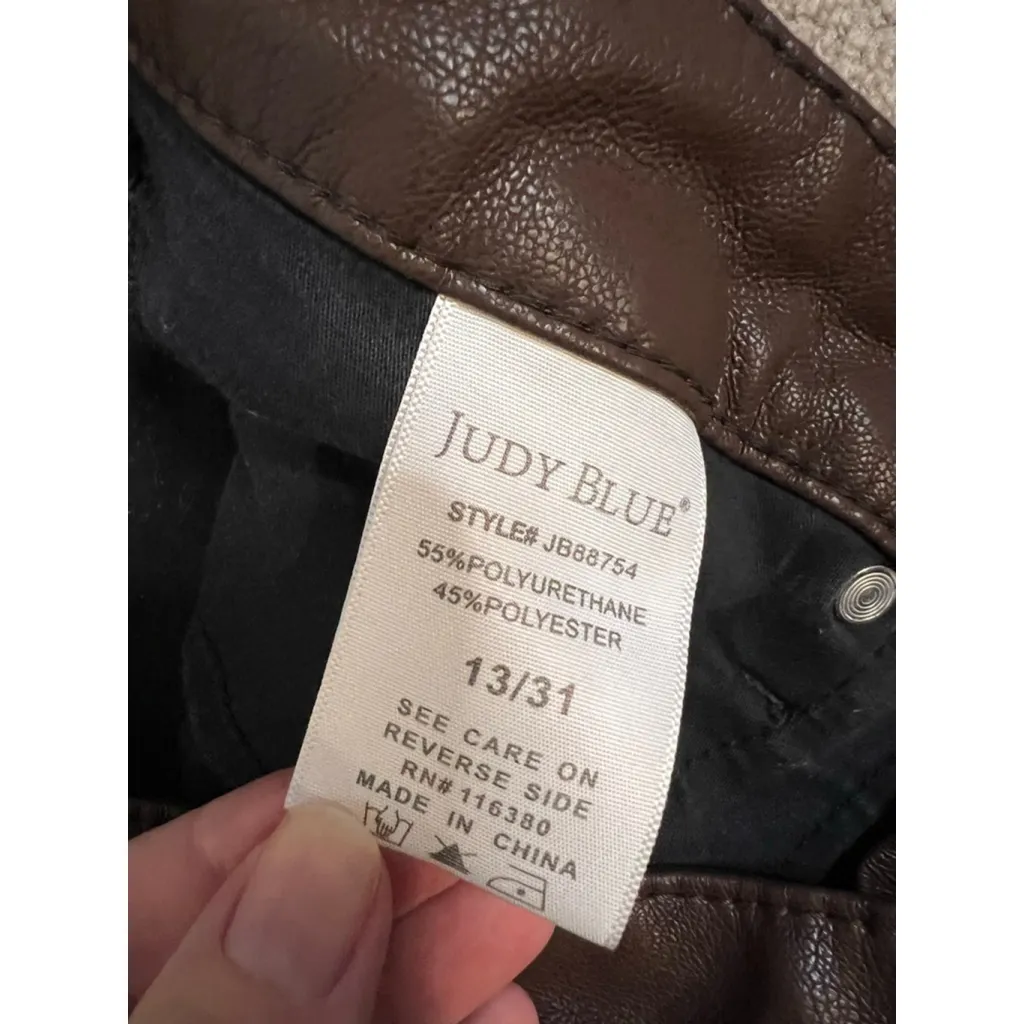 Women's Judy Blue Brown Faux Leather Straight Leg Pants Size 13 - Image 4