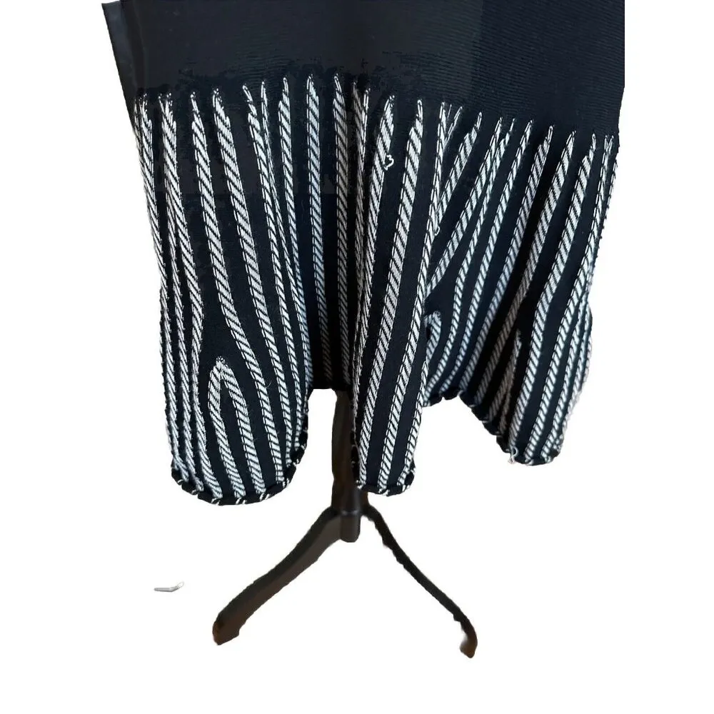 INC Black Rib Knit  Tank Sweater Ruffle Striped  Midi Dress M Work Office Goth - Image 3