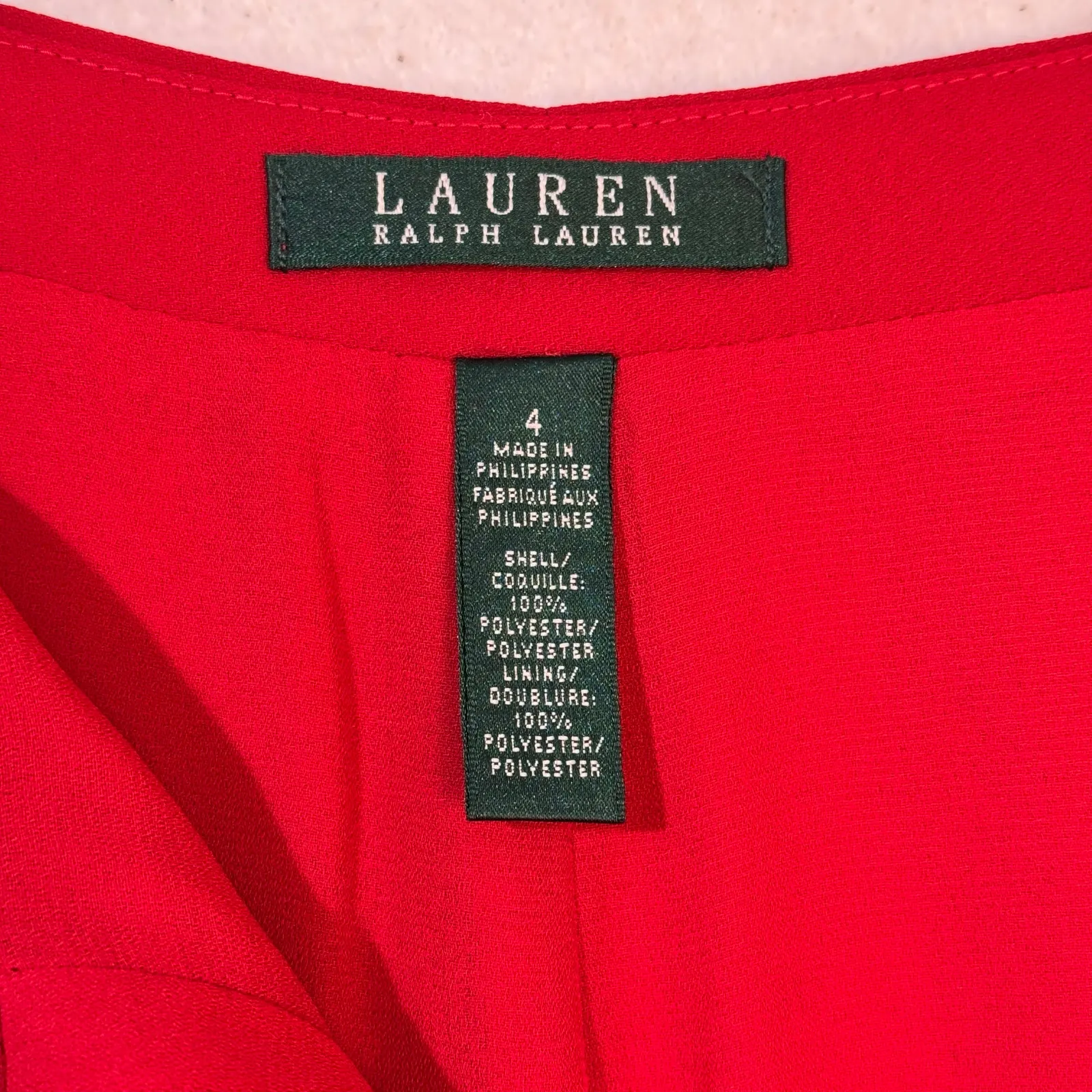 Ralph Lauren VTG Red Crepe Flounce Lined A - Image 7