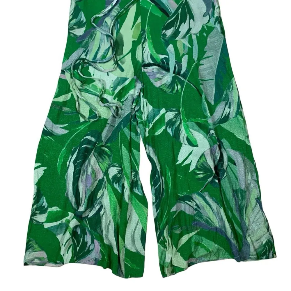 Ted Baker Ismey Green Leaf Print Halter Neck Jumpsuit‎ Wide Leg Flowy Tropical 4 - Image 5