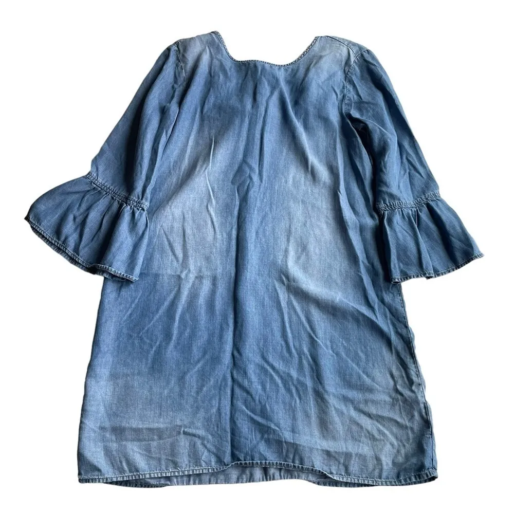 Anthropologie Cloth & Stone Denim Chambray Dress Blue Size Medium Bell Sleeves - Image 7