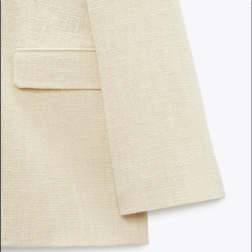 Zara Tweed TEXTURED COTTON BLAZER W/ POCKETS PEARL BUTTONS BEIGE NEW - Image 9