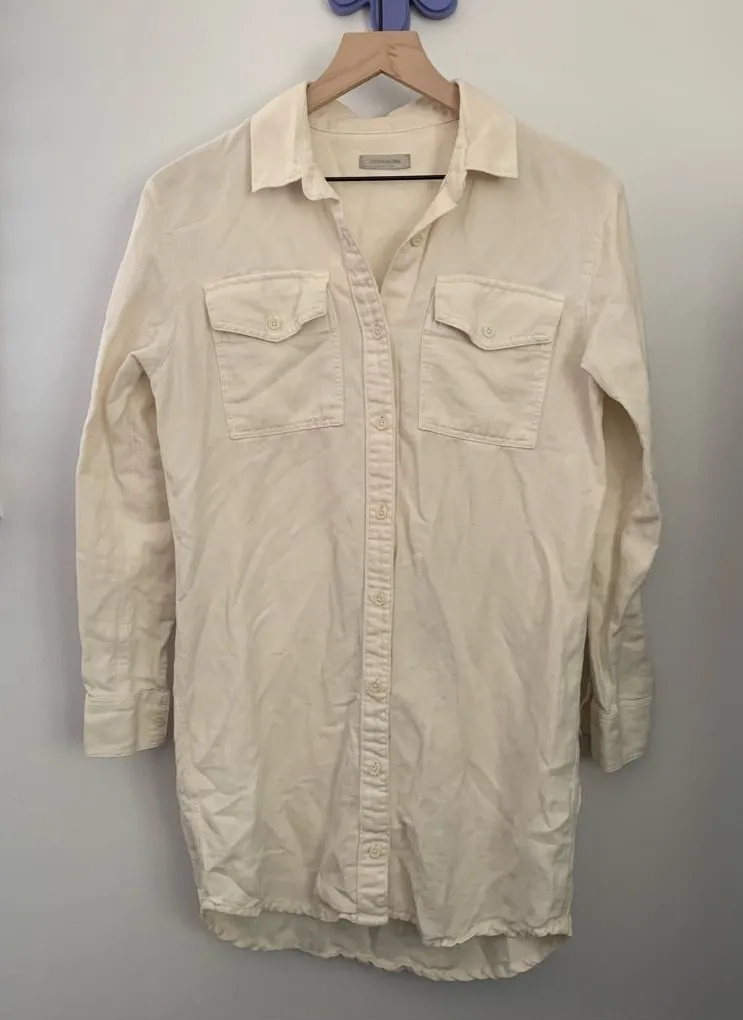 Outerknown XS Utility Shirt Long Sleeve Button Up Tunic Shirt Cream Ivory - Image 1