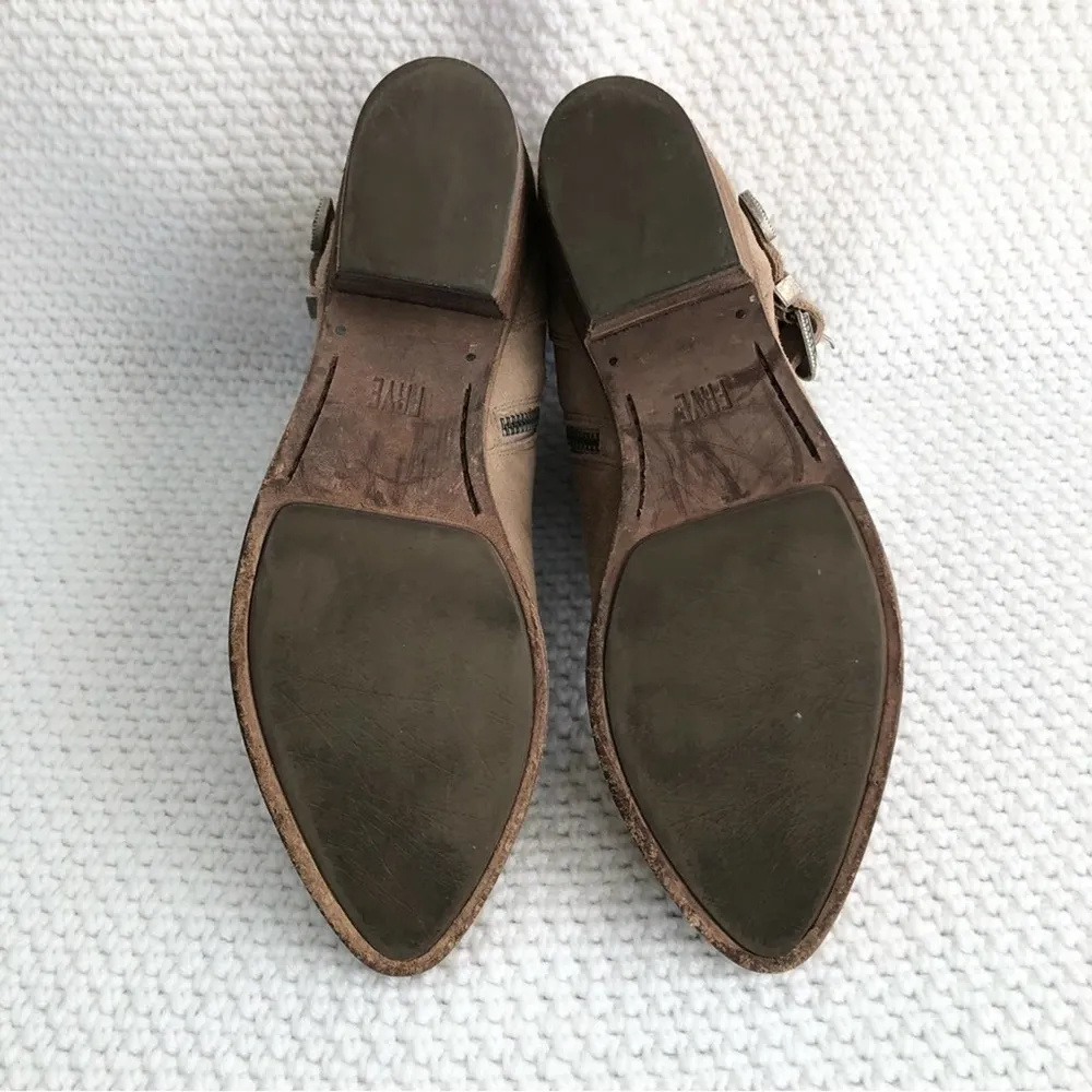 Frye Beige Taupe Suede Ray Western Shootie Ankle Boot Double Silver Buckles 7 - Image 13