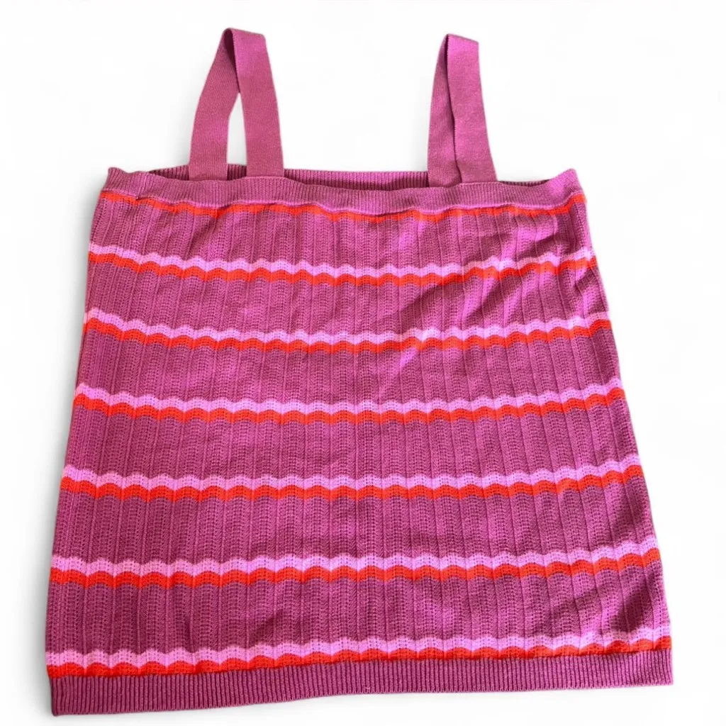 The Loft Outlet Small Ribbed Knit Tank Top Purple Pink Red Coral Striped Chevron - Image 5