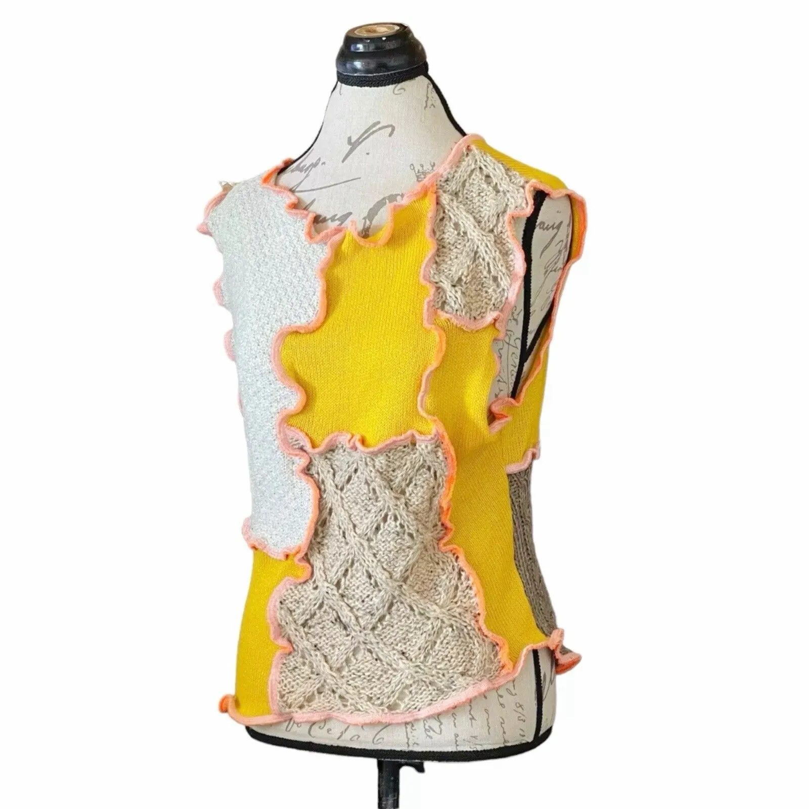 Rua Carlota Womens Sweater Handmade Vest Patchwork Preppy Geek Light Academia Size M - Image 3