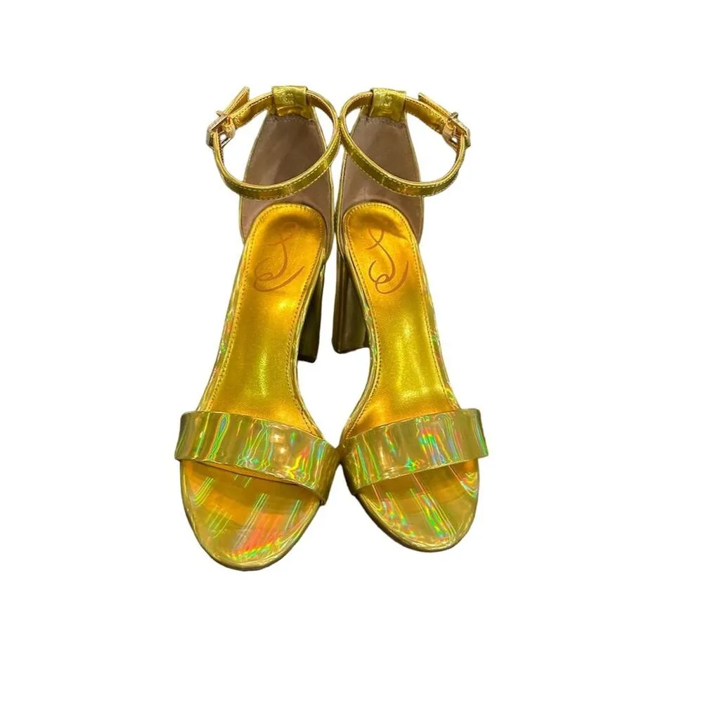 Sam Edelman Yaro Gold Ankle Strap Block Heel Sandals Women's Party NWOT - Image 2