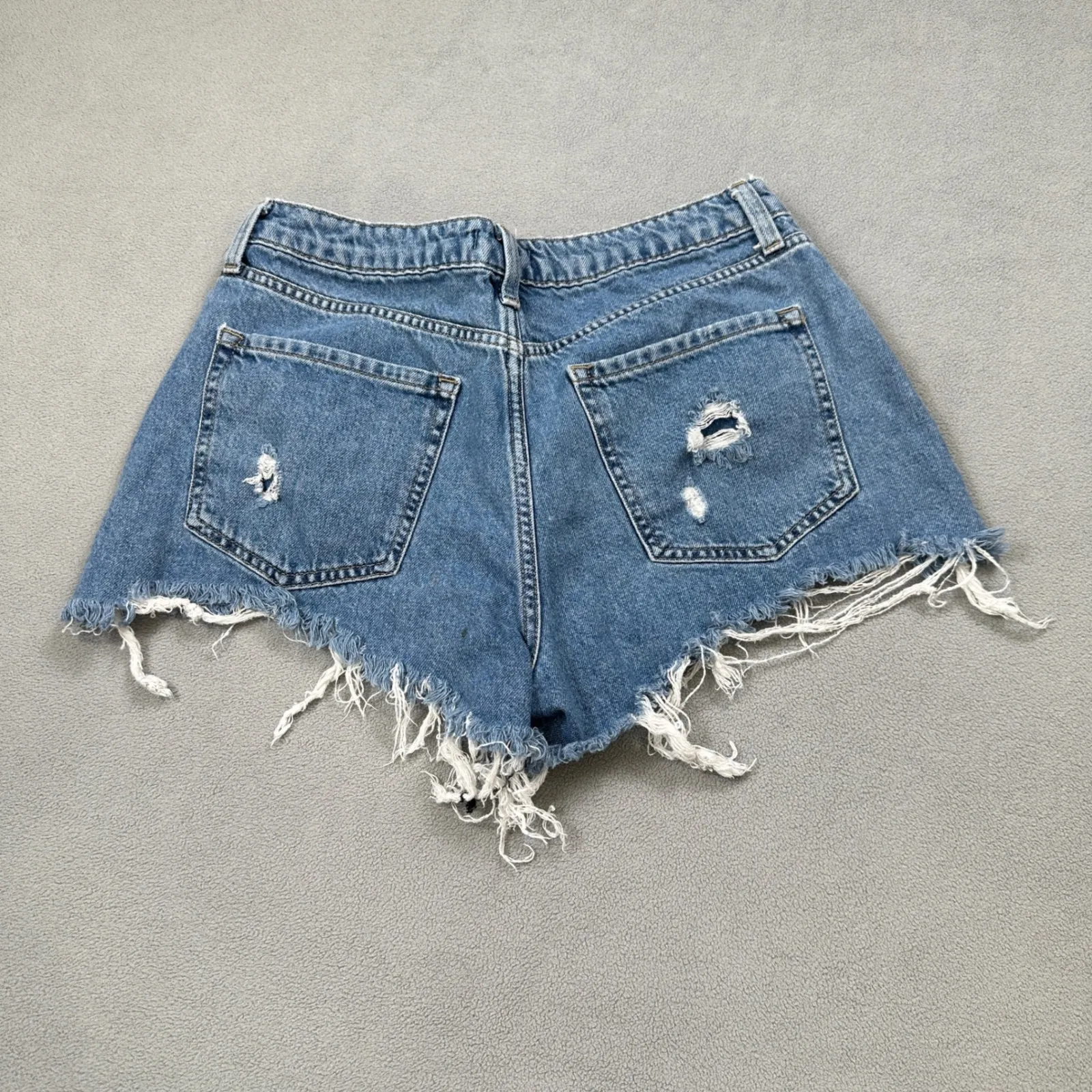 Forever 21 Denim Jean Shorts Blue 28 Womens High Rise Cutoff Ripped Frayed Hem - Image 2